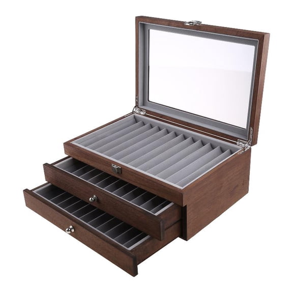 JZROCKER Vintage Wood Pen Display for Case 34 Slots Fountain Pen Collector Organizer for