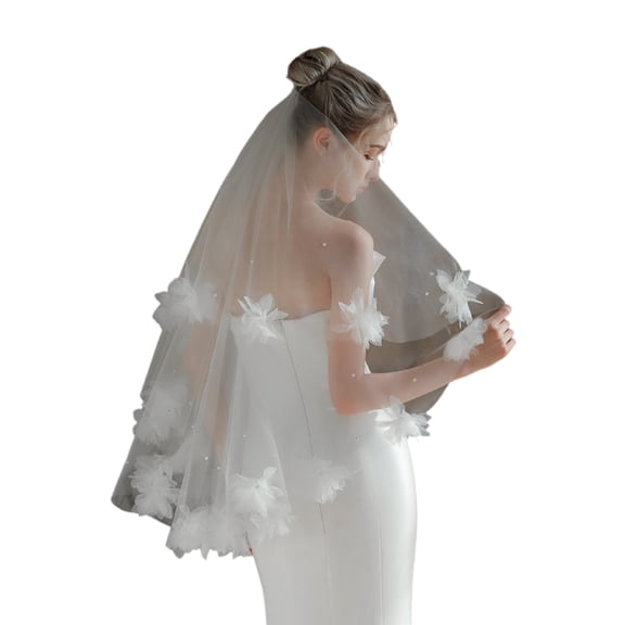 JZROCKER Wedding Veil Engagement Event Bridal Veil with Flower and Beads for Theme Event