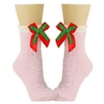 thumbnail image 1 of JZROCKER Women Cute Bowknot Christmas Fuzzy Slipper Socks Home Sleep Indoor Stockings, 1 of 21
