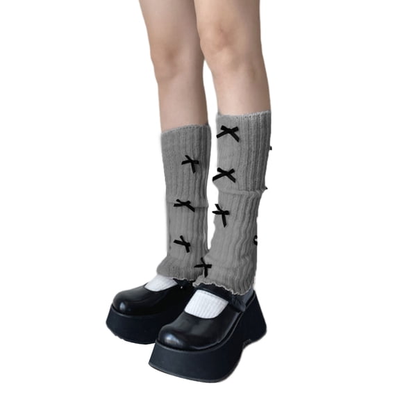 JZROCKER Women Elegant Ribbed Knit Leg Warmer Cute Bowknot Ruffle Stretch Footless Socks