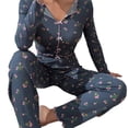 thumbnail image 1 of JZROCKER Women Floral Print Pajamas Set 2Pcs Ruffle Trim Long Sleeve Sleepwear Lapel V Neck Bowknot Crop Top and Long Pants, 1 of 14