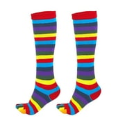 JZROCKER Women Girls Split Toe 5 Finger Calf Socks Rainbow Colorful Striped Clover Printed Breathable Cotton High Tube Hosiery