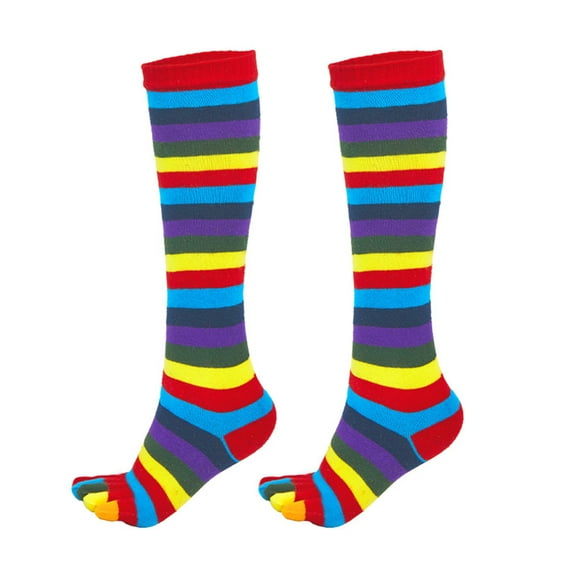 JZROCKER Women Girls Split Toe 5 Finger Calf Socks Rainbow Colorful Striped Clover Printed Breathable Cotton High Tube Hosiery