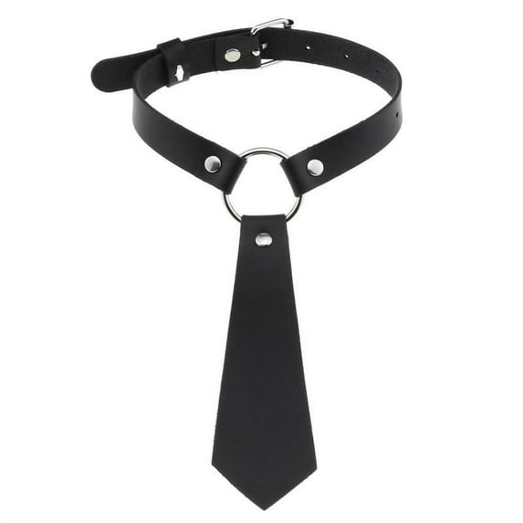 JZROCKER Women Gothic Imitation Leather Black Neck Tie Punk O-Ring Studded Choker Necklace Vintage Adjustable Pre-Tied Bowtie