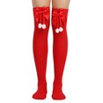 thumbnail image 1 of JZROCKER Women Striped Stockings Bows Stockings Over The Knee Long Socks Red Green, 1 of 21