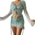thumbnail image 1 of JZROCKER Women’s 3Pieces Sequined Crochet Dress Set Backless Tube Top and Short Skirt with Shrug Coverup for Beach Club Parties, 1 of 19