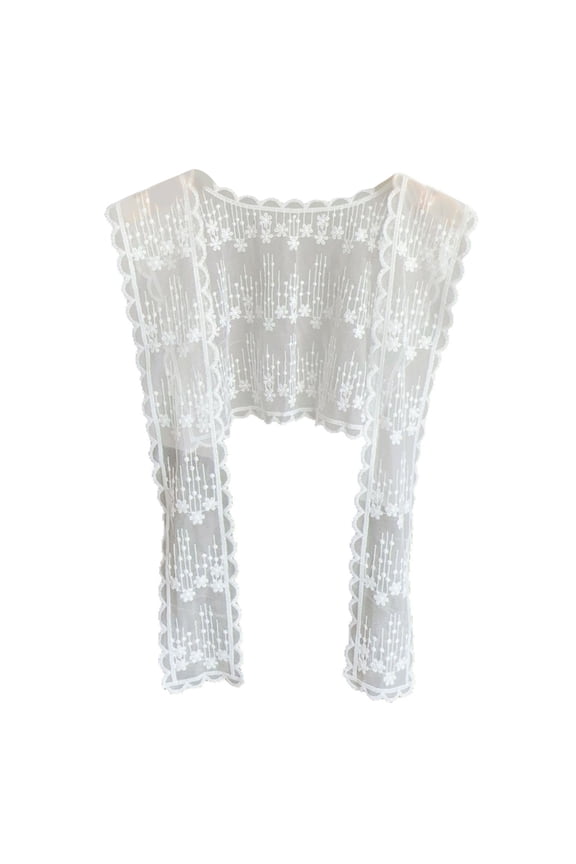 Women's Fashion Flower Lace Shawl Wrap Scarf Tie Knot Front Shoulder Covering Capelet Faux Collar Scarves Waist Belt