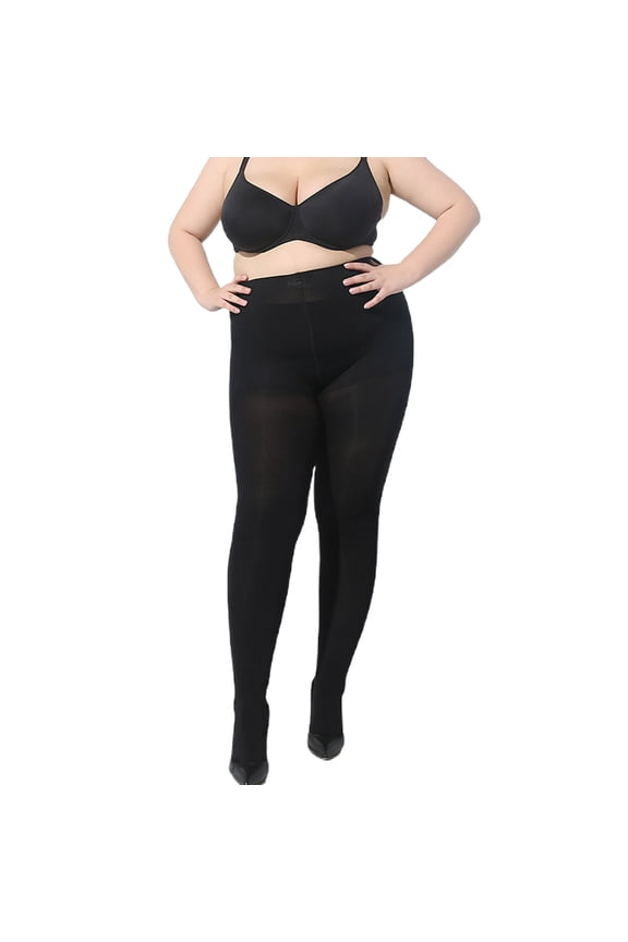 Womens Plus Size Opaque Black Tights with Wide Elastic Waistband 80D High Waist Shaping Pantyhose Stockings Large Size Stretchy Slim Leggings Hosiery