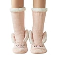 thumbnail image 1 of JZROCKER Womens Winter Fuzzy Slipper Socks with Grippers Cartoon Rabbit Ears Fleece Lined Thermal Non-Slip Knit Floor Hosiery, 1 of 20