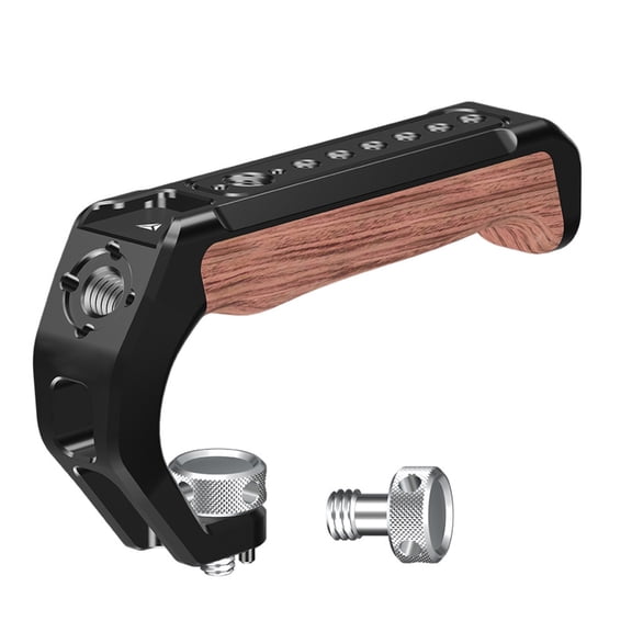 JZROCKER Wood DSLR Camera Handle Top Grip with 1/4in and 3/8in Threaded Pins Cold Shoe Mounts for Accessory Expansion