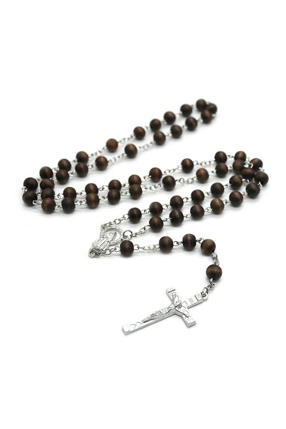 for Cross Jesus Wood Necklace Pendant for Men Woman Wooden Beads Carved Jewelry