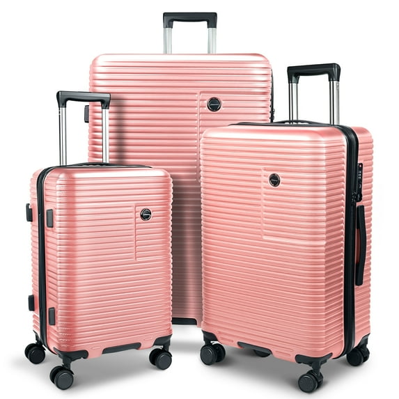 JZRSuitcase 3 Piece Luggage Set PC+ABS Suitcase Set Built-in TSA Trolley Bag with Removable Wheels - Pink