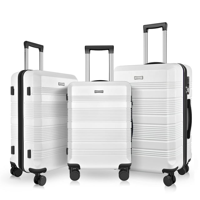 JZRTravel 3Piece Hard Shell Luggage Set with Removable Spinner Wheels