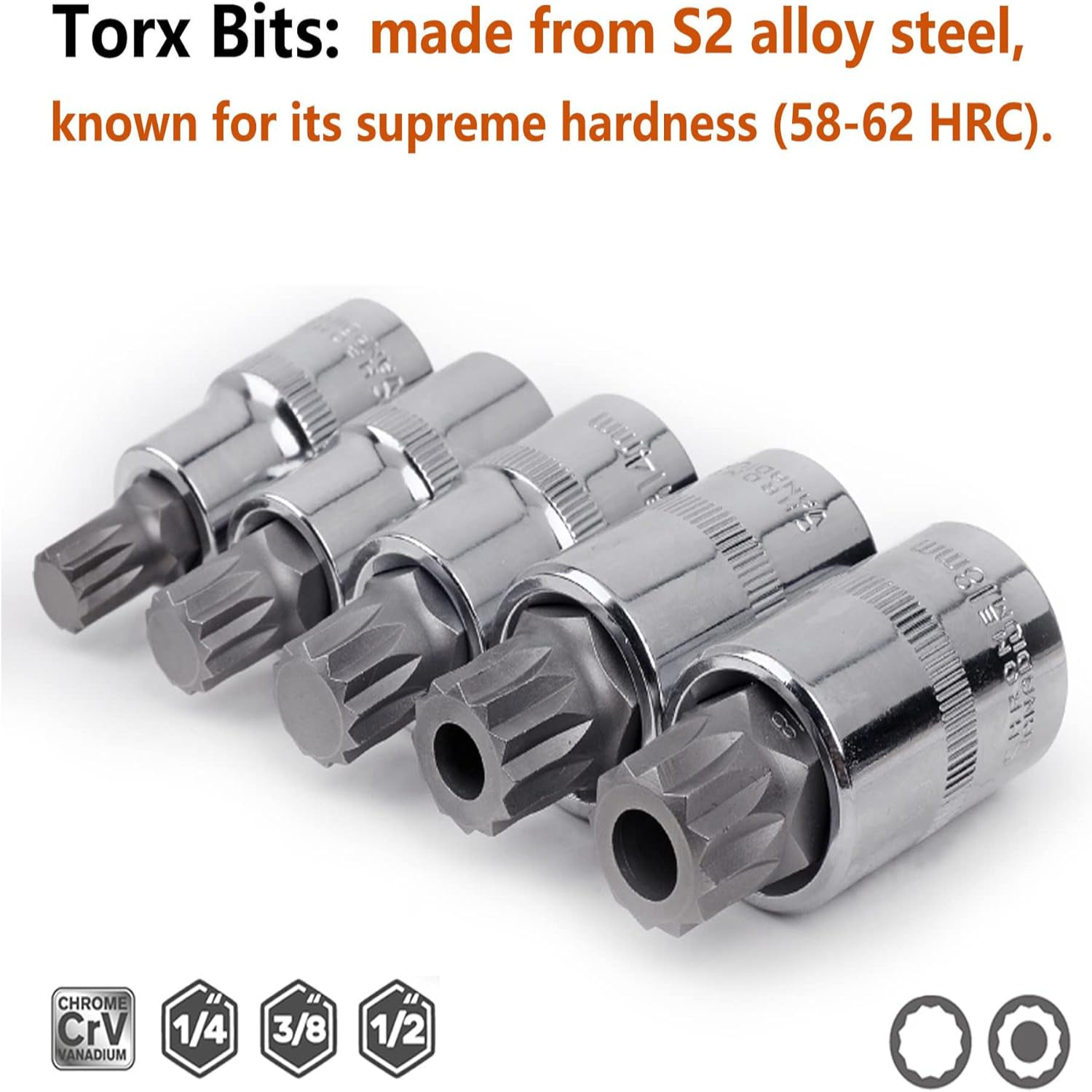 JZSCQC HighQuality Premium Set of 10 S2 Alloy Steel XZN Triple Square Spline Bit Socket