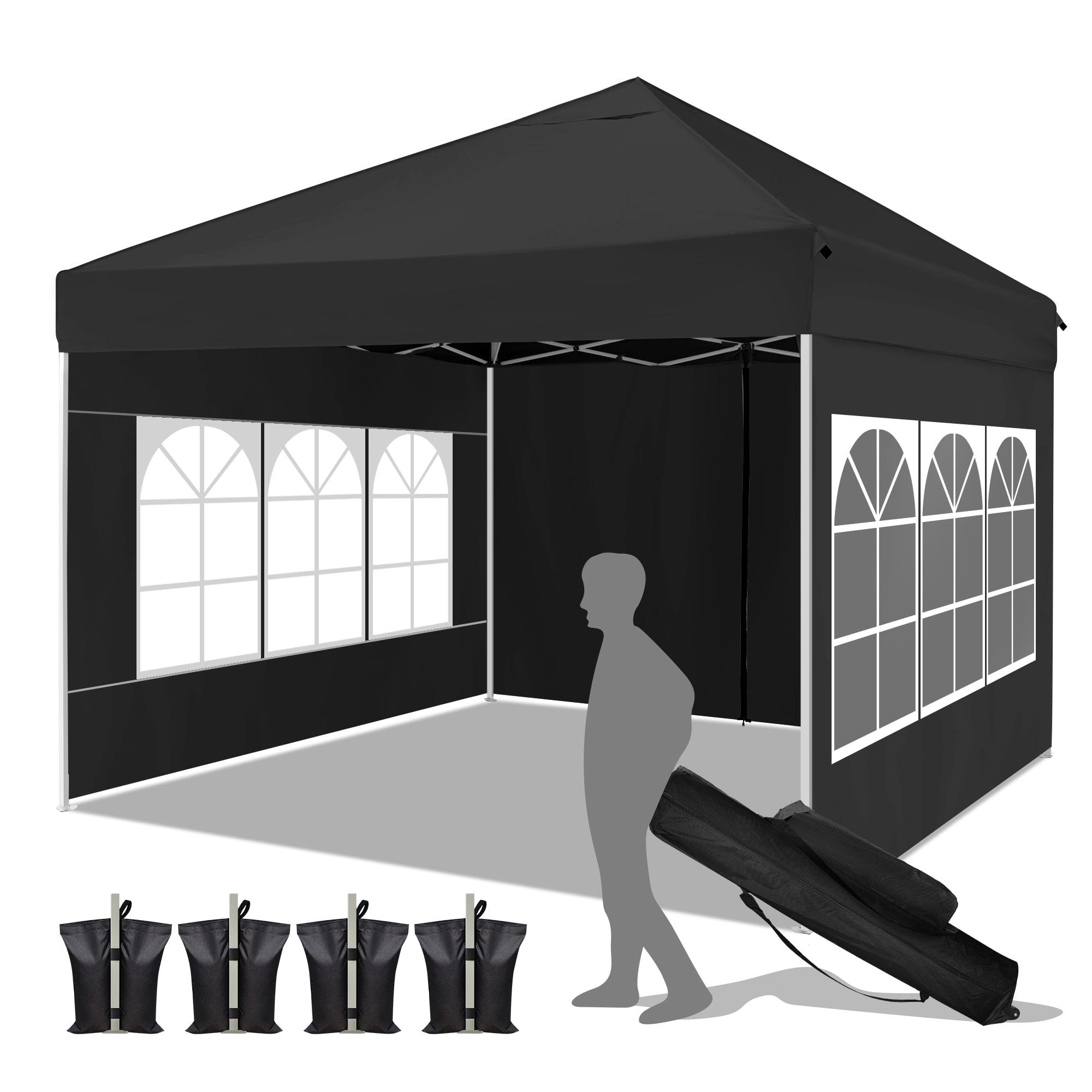 JZSDB 10'x10' Pop Up Canopy Tent with Window Sidewalls, Wheeled Bag, 4