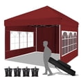 thumbnail image 1 of JZSDB 10' x 10' Pop Up Canopy Tent with Sidewalls Windows, Wheeled Bag, 4 Weight Bags - Burgundy, 1 of 7
