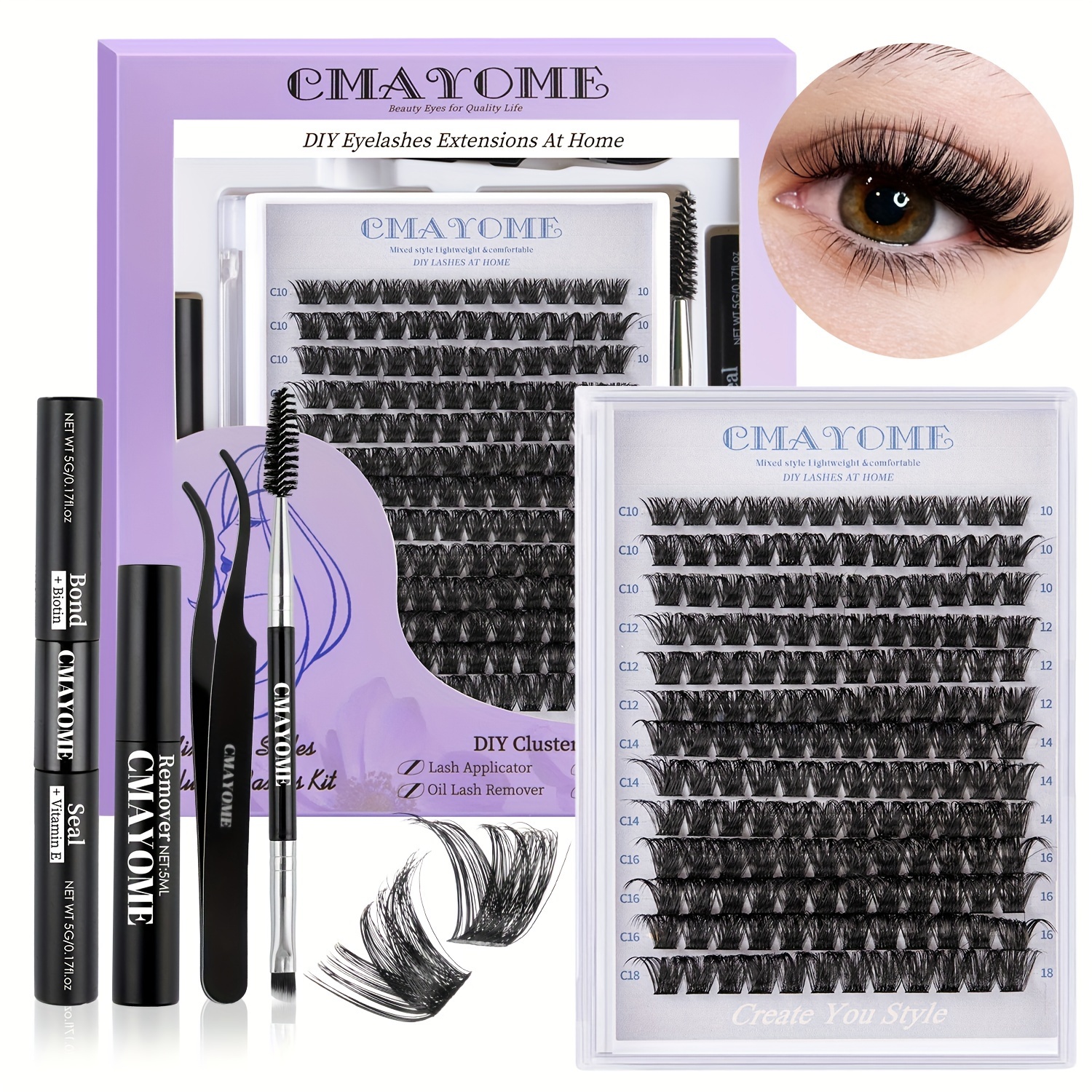 JZSHICHAOCAR DIY Deluxe Eyelash Extension Kit 156 Pcs Assorted Lashes