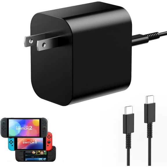 JZW-SHOP 60W USB C Fast Charger for NS Switch 2, 4.9FT Detachable Charging Cable, Support 4K TV Dock Mode, 20V 3.0A AC Adapter for Steam Deck & Most Type-C to Type-C Devices