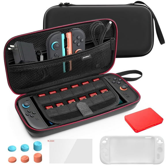 JZW-Shop Switch 2 Carrying Case, Protective Handle Shell Travel Case,  Switch 2 Storage Cover with 10-in-1 Bundle w/ Silicone Cover, Tempered Glass, Holds 12 Games Cards & Thumb Grips