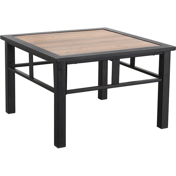 JZWAL Outdoor Metal Square Table Patio Bistro Dining Furniture with Wood-Like Table Top, Steel Frame