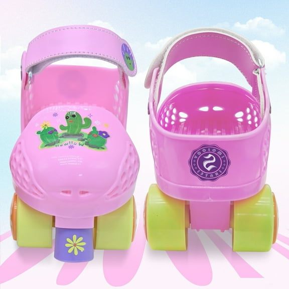 JZY Adjustable Toddler Quad Skates for Boys & Girls Ages 2-6 - Safe Comfortable 4-Wheel Beginner Roller Skates, Pink