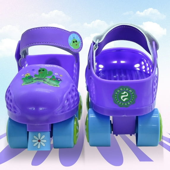 JZY Adjustable Toddler Quad Skates for Boys & Girls Ages 2-6 - Safe Comfortable 4-Wheel Beginner Roller Skates, Purple
