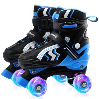 Jessie Girl Roller Skates For Kid, PU Leather Flash Rainbow Adjustable Roller Skates Girls Ages 5 12 Four Wheel Beginner Adult Indoor Outdoor White 33