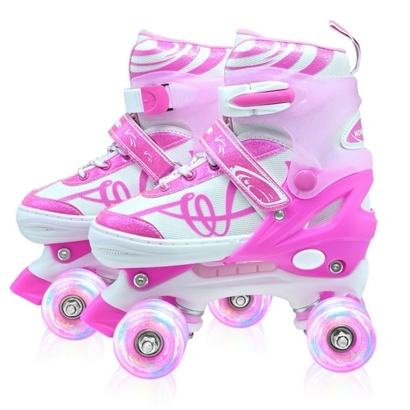 JZY Glitter Musical Roller Skates for Kids 3-12 - Adjustable Outdoor Skates with Light-Up Wheels, Beginner-Friendly Birthday for Boys & Girls