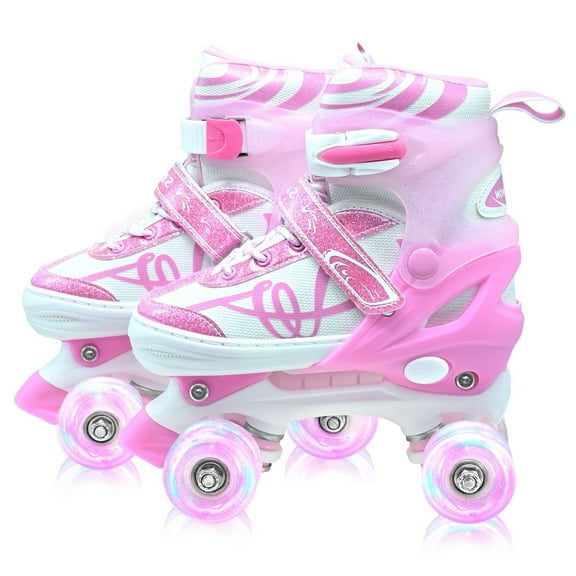 JZY Glitter Musical Roller Skates for Kids 3-12 - Adjustable Outdoor Skates with Light-Up Wheels, Beginner-Friendly Birthday for Boys & Girls