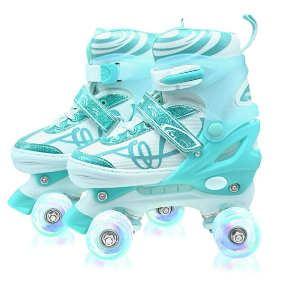 JZY Glitter Musical Roller Skates for Kids 3-12 - Adjustable Outdoor Skates with Light-Up Wheels, Beginner-Friendly Birthday for Boys & Girls