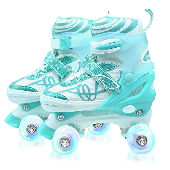 JZY Glitter Musical Roller Skates for Kids 3-12 - Adjustable Outdoor Skates with Light-Up Wheels, Beginner-Friendly Birthday for Boys & Girls