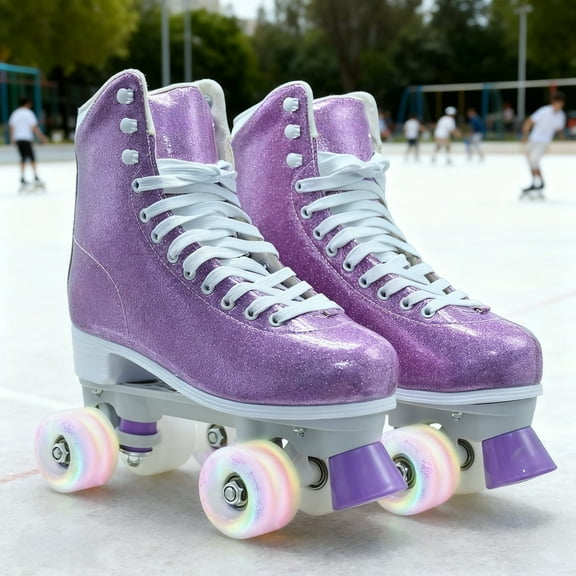 JZY High-Top Quad Roller Skates for Women & Teens,Light-Up Wheels & PU Leather Design for Indoor & Outdoor Use
