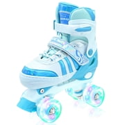 JZY Kids Quad Roller Skates for Boys & Girls   4-Size Adjustable, 8 Light-Up Wheels, Beginner-Friendly, Fits Ages 3-12, Indoor & Outdoor Use