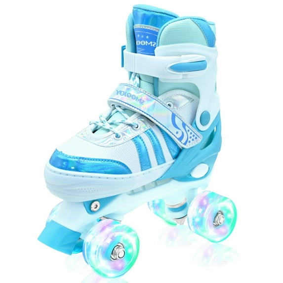 JZY Kids Quad Roller Skates for Boys & Girls – 4-Size Adjustable, 8 Light-Up Wheels, Beginner-Friendly, Fits Ages 3-12, Indoor & Outdoor Use