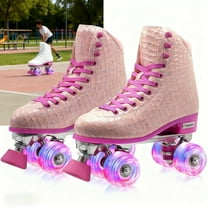 JZY Light Up Roller Skates for Women and Kids, Quad High-Top PU Leather Skates with Glowing Wheels (Youth Sizes 2-11)