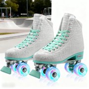 JZY Light Up Roller Skates for Women and Kids, Quad High-Top PU Leather Skates with Glowing Wheels Youth Sizes 2-11