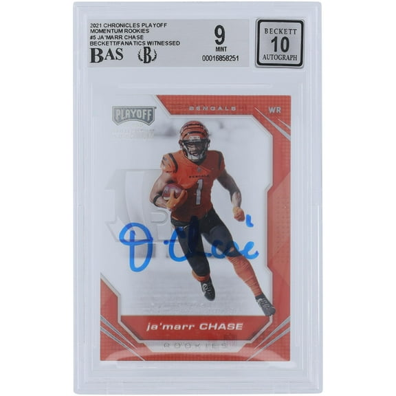 Ja'Marr Chase Cincinnati Bengals Autographed 2021 Panini Playoff Momentum #PMR-5 Beckett Fanatics Witnessed Authenticated 9/10 Rookie Card - Fanatics Authentic Certified