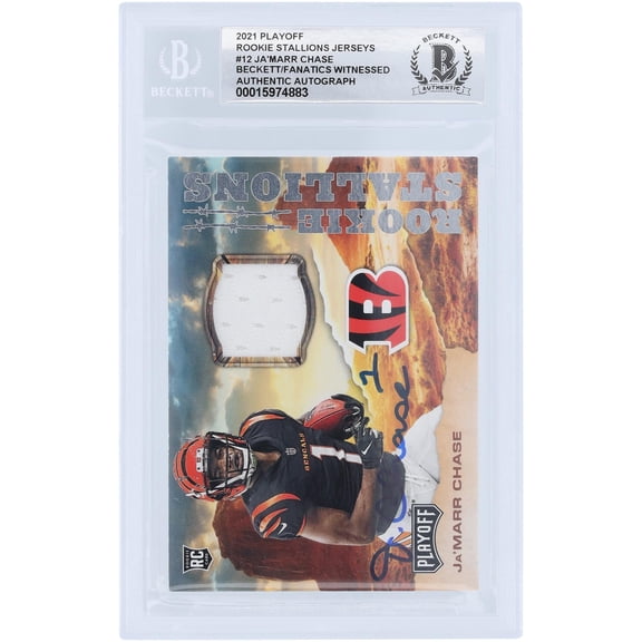 Ja'Marr Chase Cincinnati Bengals Autographed 2021 Panini Playoff Relic #RS-JCH Beckett Fanatics Witnessed Authenticated 10 Rookie Card - Fanatics Authentic Certified
