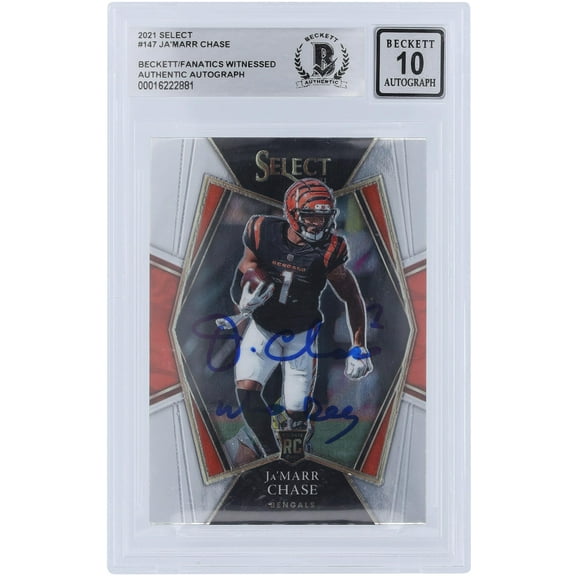 Ja'Marr Chase Cincinnati Bengals Autographed 2021 Panini Select #147 Beckett Fanatics Witnessed Authenticated 10 Rookie Card with "Who Dey" Inscription - Fanatics Authentic Certified