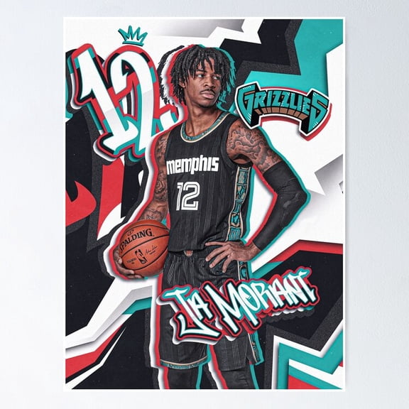 Ja Morant Memphis Basketball Guard Athletic Slam Dunk Action Sports Wall Decor, Unframed Poster