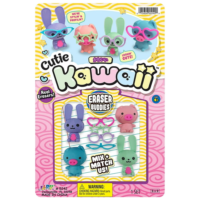 Ja-Ru Kawaii Cutie Eraser Buddies Playset, 1 Piece Set Plastic