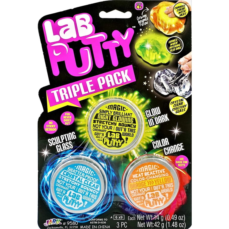 Ja-Ru Lab Putty Triple Pack Crystal Clear, UV Sensitive, Glow in