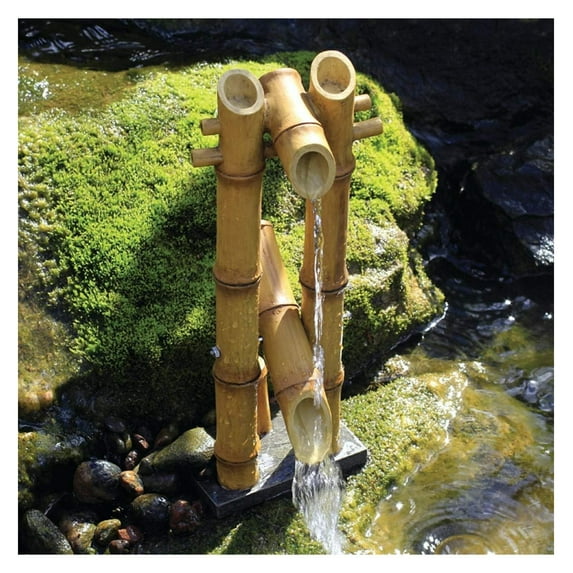 JaLuayh 78306 Shishi-Odoshi Inspired, -Resin Deer Scarer Bamboo Fountain, Yellow