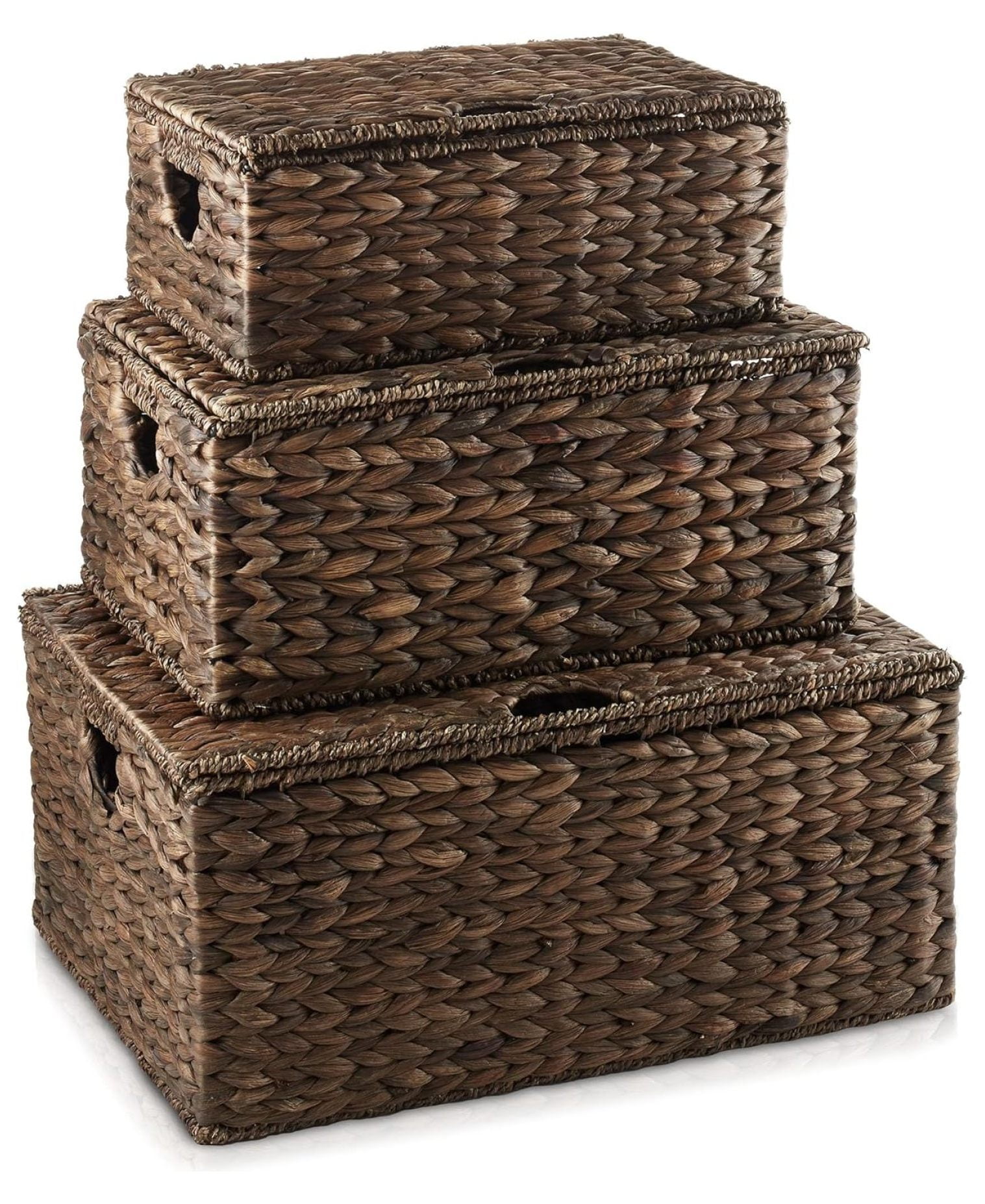 Set of 3 Natural Seagrass Rectangular Storage Baskets with Lids