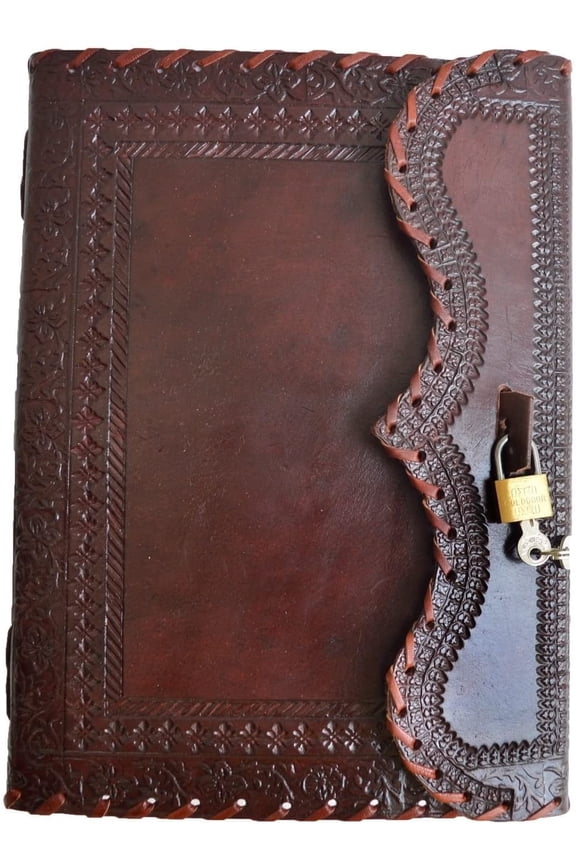 10" Leather Journal Blank Notebook Handmade Travel Diary with Lock Writing Bullet Journal Christmas Gift Brown Sketchbook for Artists
