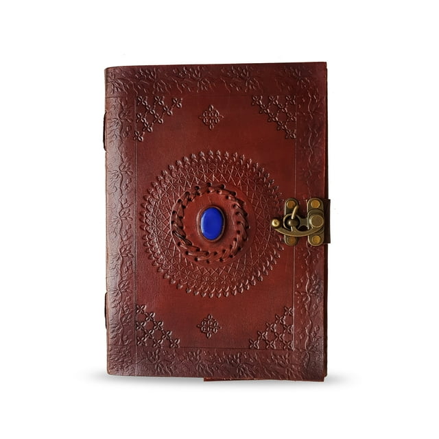 Jaald Leather Journal with Blue Stone Refillable Blank Notebook Diary Sketchbook Travel Journal Daily Planner Writing Pad Gift for Writers