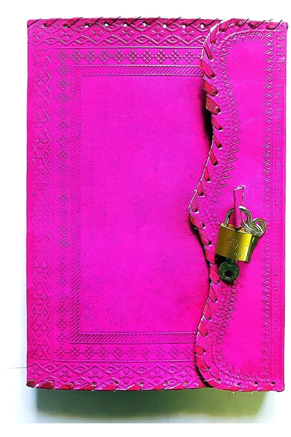 10" Leather Journal Blank Notebook Handmade Travel Diary with Lock Writing Bullet Journal Christmas Gift Pink Sketchbook for Artists