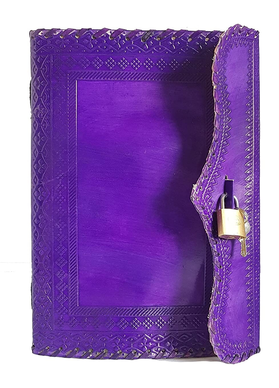 Jaald 10" Leather Journal Blank Notebook Handmade Travel Diary with Lock Writing Bullet Journal Christmas Gift Purple Sketchbook for Artists