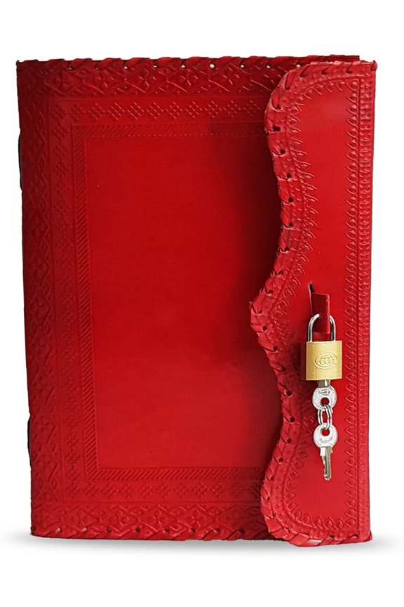 10" Leather Journal Blank Notebook Handmade Travel Diary with Lock Writing Bullet Journal Christmas Gift Red Sketchbook for Artists