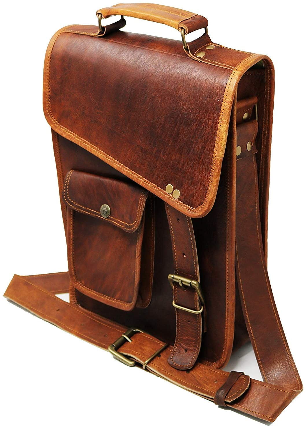 Jaald 11" Leather Satchel Brown Messenger Bag Office Briefcase for Men Women Cross Body Shoulder Side Purse Travel Work iPad Bag Birthday Gift